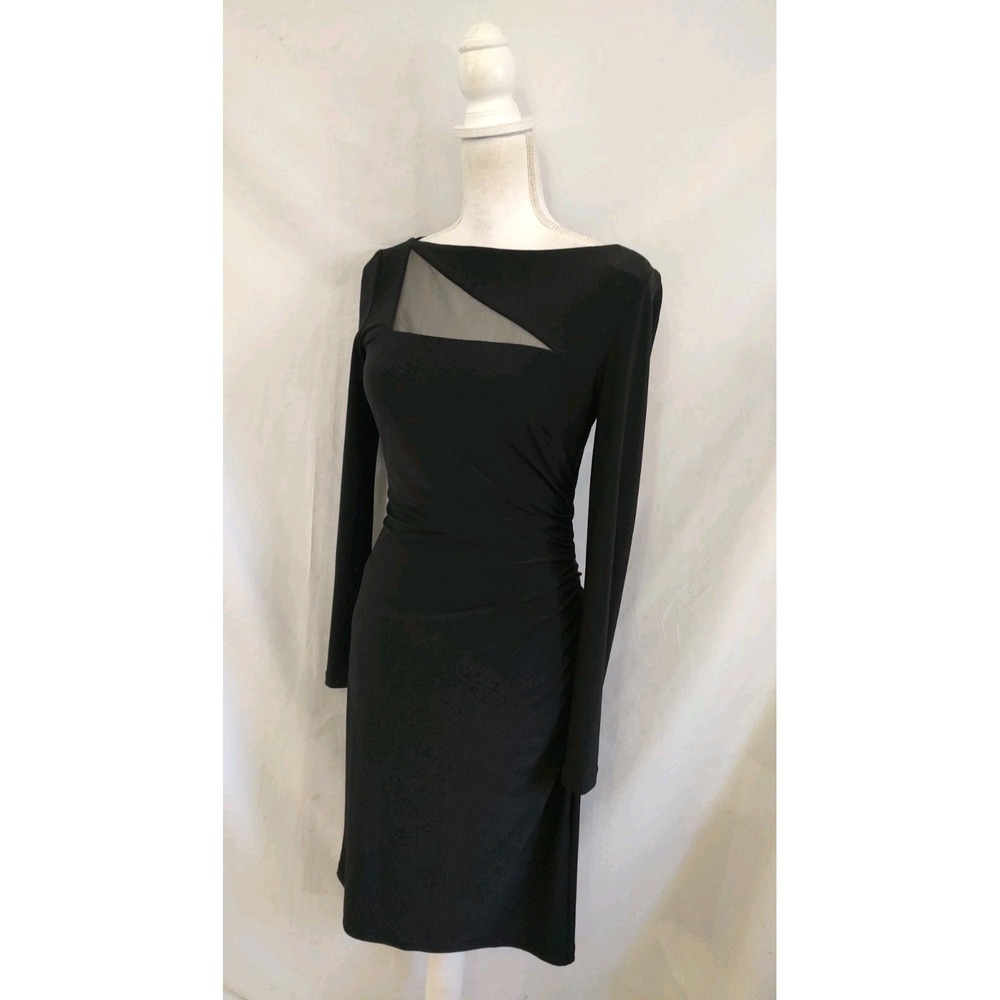 Lauren Ralph Lauren Dress Sheath Black Jersey Mesh Cut Out Long Sleeve Pencil 2